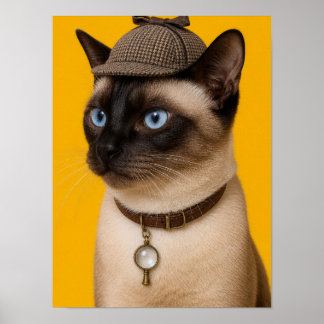 Siamese Kat Muur Kunst — Detective Huisdier Portre Poster