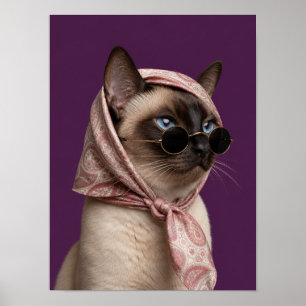 Siamese Kat Muur Kunst — Mode Redactioneel Huisdie Poster