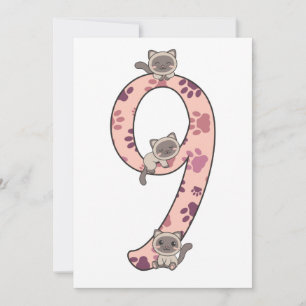 Siamese kat negende verjaardag voor katten bij kin kaart