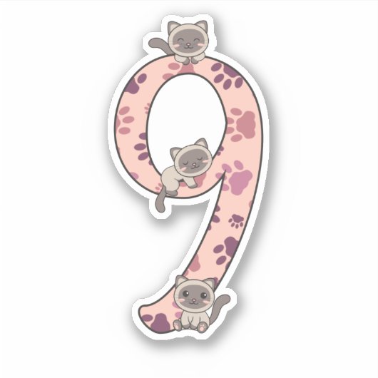 Siamese kat negende verjaardag voor katten Sticker (Voorkant)
