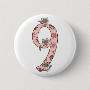 Siamese Kat Negende Verjaardag Voor Kinderen Katte Ronde Button 5,7 Cm