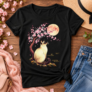 Siamese Kat Onder een Roze Maan T-shirt