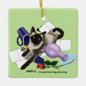 Siamese kat onheil grappig keramisch ornament (Voorkant)