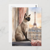 Siamese kat ontspant op Parijse vensterbank Briefkaart (Voorkant / Achterkant)