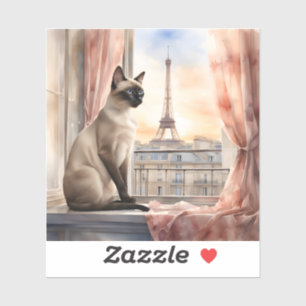 Siamese kat ontspant op Parijse vensterbank Sticker