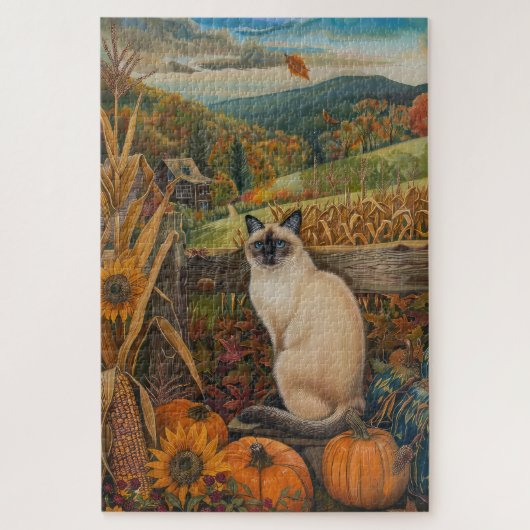 Siamese Kat Oogst Dankdag Legpuzzel (Verticaal)