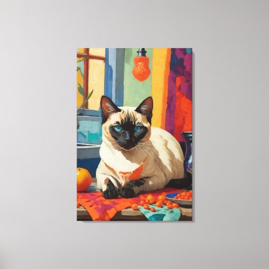 Siamese kat op aanrecht canvas afdruk (Voorkant)