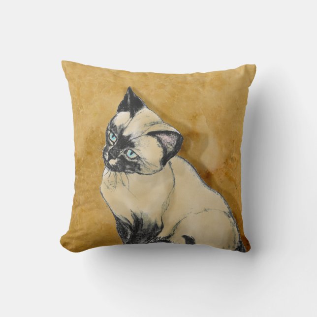 Siamese kat op goud kussen (Voorkant)