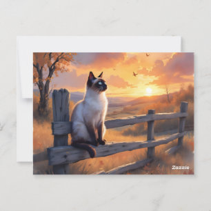 Siamese kat op hek briefkaart