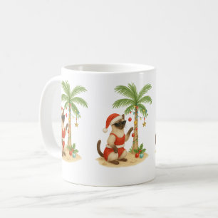 Siamese kat op het strand voor Kerstmis in juli Zo Koffiemok