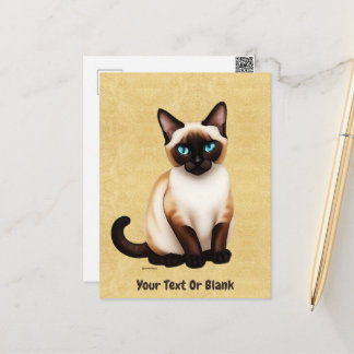 Siamese kat op oud papier briefkaart