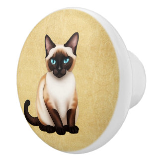 Siamese Kat Op Oud Papier Keramische Knop