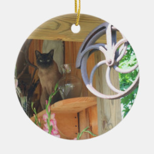 Siamese kat op schelf- en sierplanten keramisch ornament