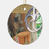 Siamese kat op schelf- en sierplanten keramisch ornament (Links)