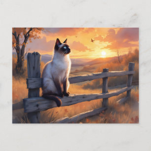 Siamese kat op split rail hek feestdagenkaart