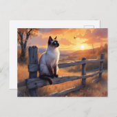 Siamese kat op split rail hek feestdagenkaart (Voorkant / Achterkant)