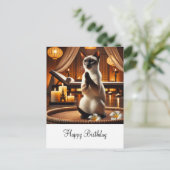 Siamese Kat op verjaardags Spadag  Briefkaart (Staand voorkant)