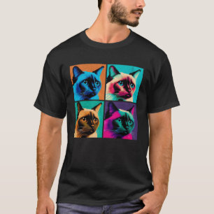 Siamese Kat Pop Illustratie Kleurrijke Dierlijke M T-shirt