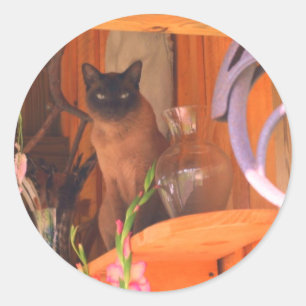 Siamese kat Posing 2 Dier Ronde Sticker