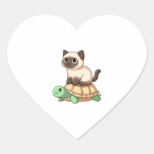 Siamese kat rijdt op schildpad Kopie Hart Sticker