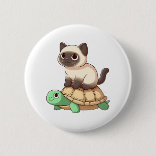 Siamese kat rijdt op schildpad Kopie Ronde Button 5,7 Cm