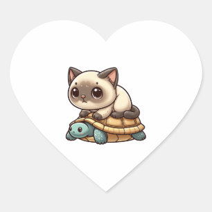 Siamese kat rijdt schildpad hart sticker