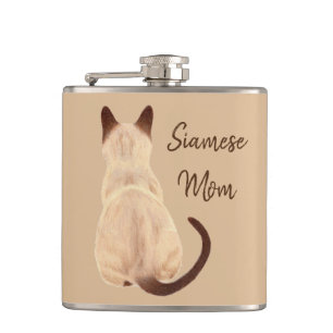 Siamese kat Sasha Moeder Kitty kijkt weg Achteraan Heupfles