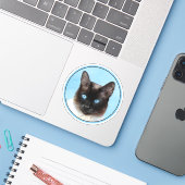 Siamese kat schilderij originele dierlijke kunst sticker (Laptop met iPhone)