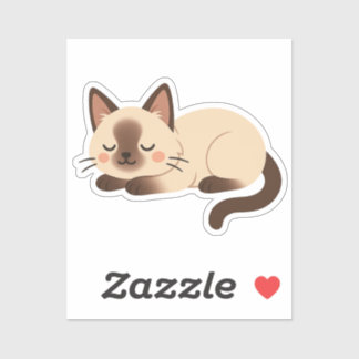 Siamese Kat – Slapende Bruine en Crème Kleurige Ka Sticker