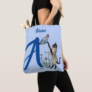 Siamese Kat Vlinder Monogram Initiaal A Uw Naam Draagtas