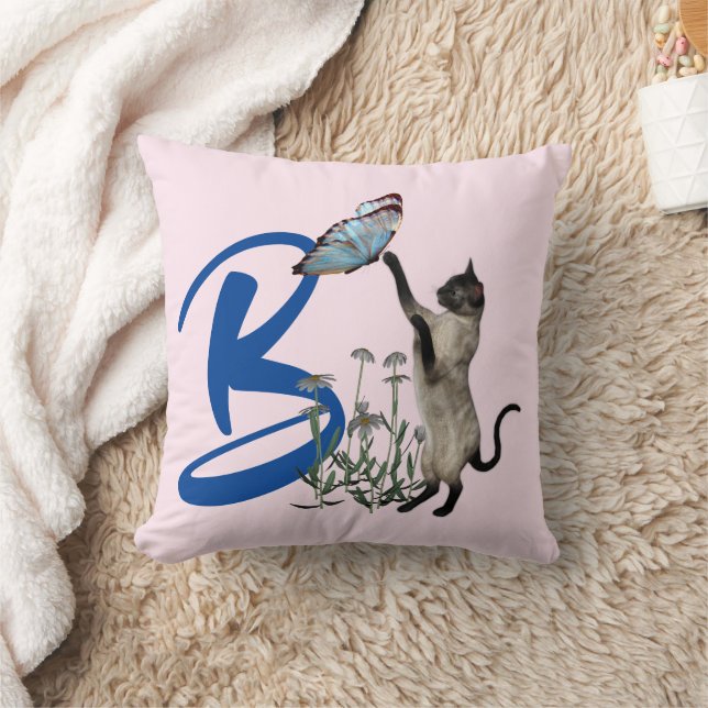 Siamese Kat Vlinder Monogram Initiaal B Kussen (Deken)