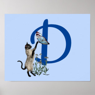 Siamese Kat Vlinder Monogram Initiaal D Poster