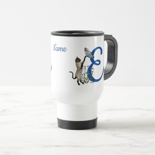 Siamese Kat Vlinder Monogram Initiaal E Naam  Reisbeker (Voorkant rechts)