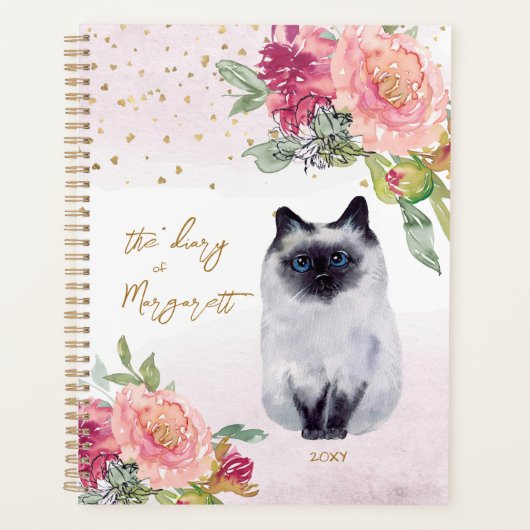 Siamese kat Waterverf illustratie meisje Planner (Voorkant)