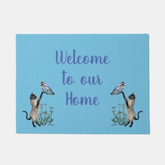 Siamese katten en botervliegen welkom deurmat (Voorkant)