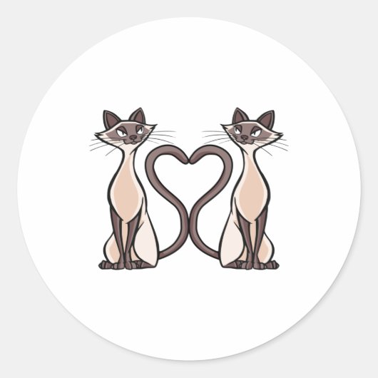 Siamese katten hart ronde sticker (Voorkant)