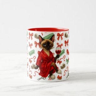 Siamese Katten Kerst Grappige Vakantie Chaos Glam Tweekleurige Koffiemok