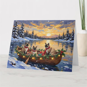 Siamese Katten Kerstboot Vakantie Kaart