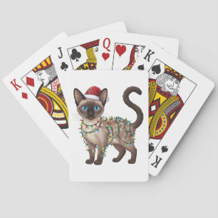 Siamese Katten Santa Hoed Kerst Lichtjes Grappig Pokerkaarten