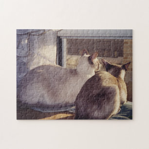 Siamese katten twee bij venster (2) legpuzzel