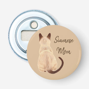 Siamese kattenmoeder Sasha Kitty kijkt weg achtera Button Flesopener