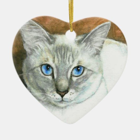 Siamese kerstversiering met kat hart keramisch ornament (Voorkant)