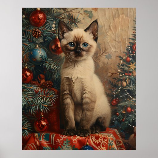 Siamese Kitten Kerst Kat Poster (Voorkant)