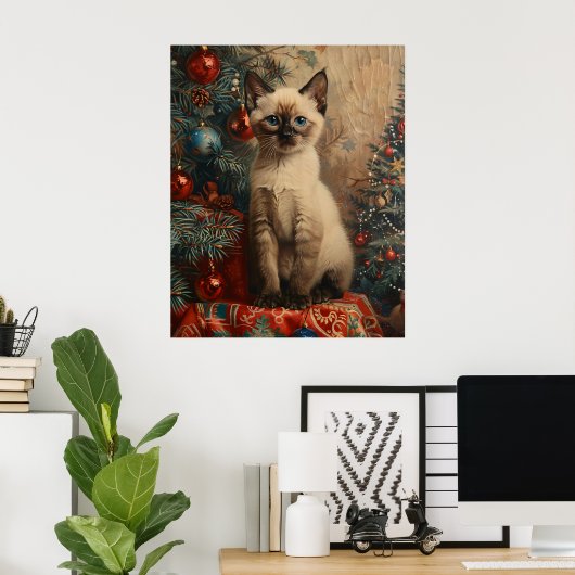 Siamese Kitten Kerst Kat Poster (Thuiskantoor)