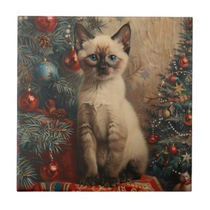 Siamese Kitten Kerst Kat Tegeltje