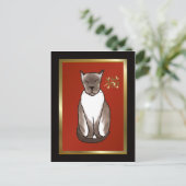 Siamese Kitty avec carte postale rouge et or (Debout devant)