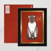 Siamese Kitty avec carte postale rouge et or (Devant / Derrière)