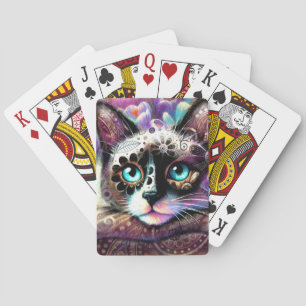 Siamese Kitty Cat Crocus Floral Paarse Blauwgroen Pokerkaarten