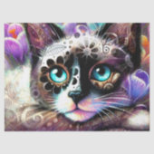 Siamese Kitty Cat Crocus Floral Paarse Decoupage Tissuepapier (Voorkant)