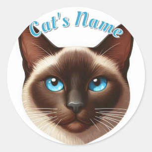  Siamese Korthaar Kat Plus Naam Ronde Sticker